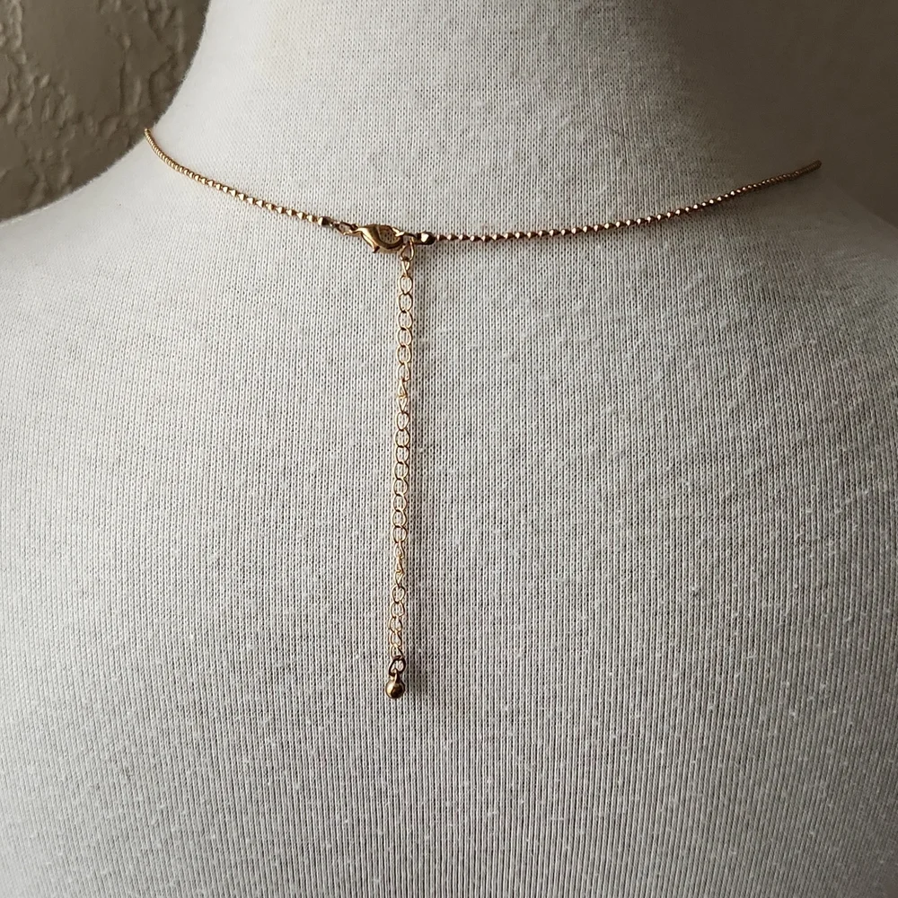 Gold Tone Necklace Purple Smoky Crystal Obelisk Charm